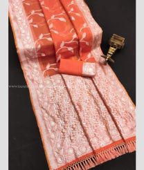 Peach and Half White color Banarasi sarees with All over Embroidary Design-BANS0001789
