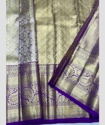 Lite Golden and Purple Blue color kanchi pattu sarees with half and half modle brocate design -KANP0014134