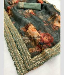 Pine Green color Organza sarees with printed design saree -ORGS0000616