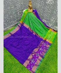 Purple Blue and Green color Uppada Soft Silk handloom saree with Pochampally Border Design-UPSF0002166