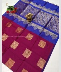 Magenta and Blue color Chenderi silk handloom saree with All over Buttas Design-CNDP0011224