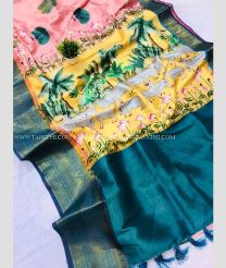 Rose Pink and Lemon Yellow color Banarasi sarees with All over Printed Design-BANS0000930