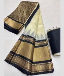 Cream and Black color kuppadam pattu handloom saree with rudraksha kanchi border design -KUPP0055033