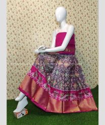 Violet and Pink color Ikkat Lehengas with Pochampally Border Design-IKPL0000775