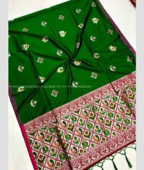Pine Green and Red color Lichi sarees with All over Printed Design-LICH0000373