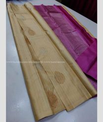Cream and Pink color kanchi pattu handloom saree with big buta saree design -KANP0006670