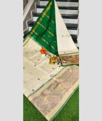 Cream and Dark Green color Tripura Silk sarees with all over buttas design -TRPP0008762