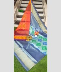 Grey and Peach color Uppada Soft Silk sarees with pochampally border design -UPSF0004262