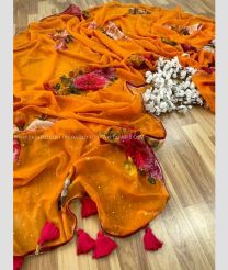 Orange and Red color Georgette sarees with printed design saree -GEOS0000352