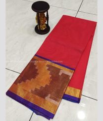 Red and Purple color Uppada Cotton sarees with pochampally border design -UPAT0004803