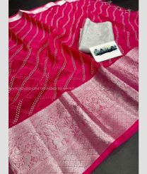 Rani Pink and Silver color Organza sarees with zari border saree design -ORGS0000524