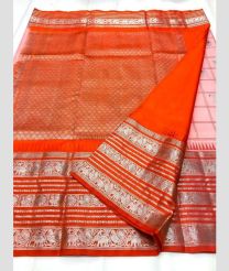 Baby Pink and Orange color venkatagiri pattu sarees with all over checks and buttas design -VAGP0001125
