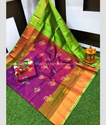 Magenta and Parrot Green color uppada pattu sarees with all over technic buttas design -UPDP0022379