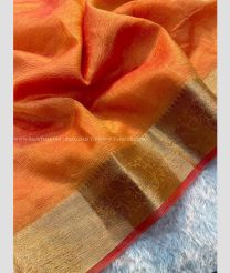 Orange and Maroon color Banarasi sarees with plain design -BANS0019068