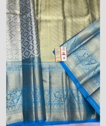 Lite Golden and Blue color kanchi pattu sarees with half and half modle brocate design -KANP0014138