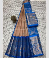 Lite Brown and Blue color mangalagiri pattu sarees with kanchi kuppadam border design -MAGP0027212