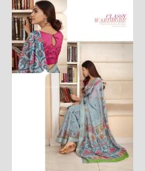 Grey and Pink color linen sarees with printed design saree -LINS0000910
