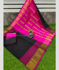 Black and Pink color Tripura Silk handloom saree with plain with big border design -TRPP0003915
