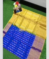Blue and Yellow color uppada pattu handloom saree with all over butties design -UPDP0014850