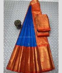 Blue and Chestnut color mangalagiri pattu sarees with kanchi kuppadam border design -MAGP0027213