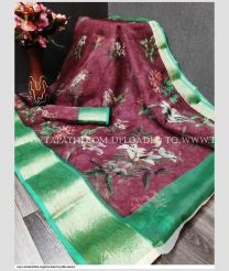 Maroon and Green color Organza sarees with printed design saree -ORGS0000516