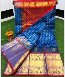 Red and Blue Ivy color kuppadam pattu handloom saree with all over buties with kanchi border saree design -KUPP0025967