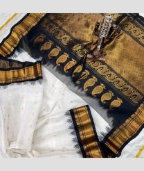 White and Black color gadwal sico sarees with temple kuttu border design -GAWI0000851