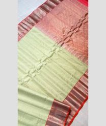 Light Green and Red color gadwal pattu handloom saree with All over Checks Design-GDWP0000605