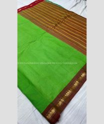 Green and Brown color gadwal cotton sarees with all over lines design -GAWT0000385
