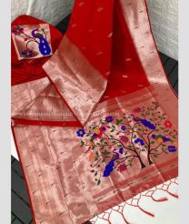 Red and Blue color paithani sarees with All over Jari Design-PTNS0005018