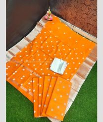 Orange color Uppada Cotton handloom saree with all over printed dollar buties saree design -UPAT0002970
