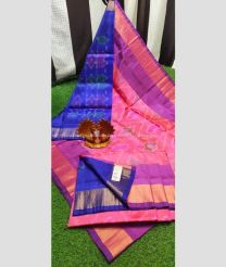 Blue and Lite Pink color Uppada Soft Silk handloom saree with all over pochampalli weaving  saree design -UPSF0002063