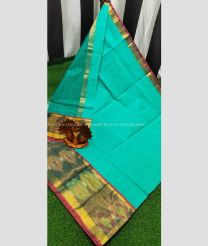 Sky Blue and Red color Uppada Cotton handloom saree with all over checks saree design -UPAT0002878