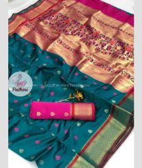 Green and Red color paithani pure silk handloom saree with zari border saree design -PTNP0000051