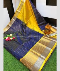 Navy Blue and Mango Yellow color kuppadam pattu sarees with paithani border design -KUPP0097290
