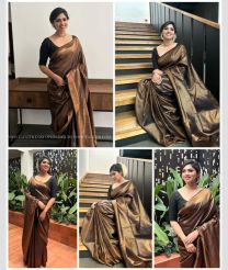 Brown and Golden color silk sarees with All over Buttas Design-SILK0001841