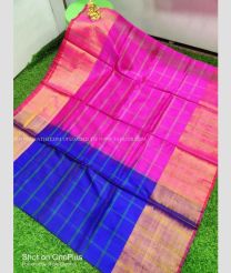 Royal BLue and Pink color uppada pattu handloom saree with All over Checks Design-UPDP0014446