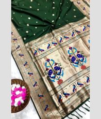 Pine Green and Cream color paithani sarees with meenakari border design -PTNS0005370