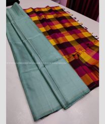 Light Green Black and Yellow color kanchi pattu handloom saree with Plain Design-KANP0006639