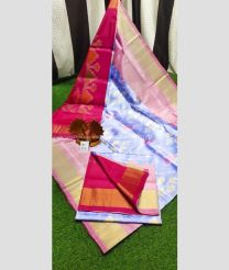 Deep Pink and Rose Pink color Uppada Soft Silk handloom saree with all over pochampalli weaving saree design -UPSF0002087