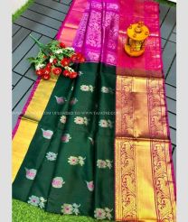 Forest Fall Green and Pink color uppada pattu sarees with all over jamdhani buttas design -UPDP0022449