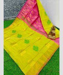 Mehendi Green and Megenta color Uppada Soft Silk handloom saree with All over Buttas Design-UPSF0002110