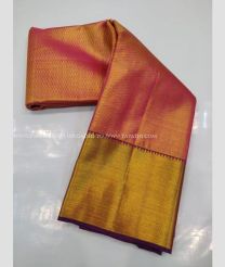 Gold and Maroon color kanchi pattu handloom saree with zari border saree design -KANP0005767