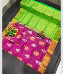 Magenta and Parrot Green color Uppada Soft Silk sarees with all over buttas design -UPSF0004240