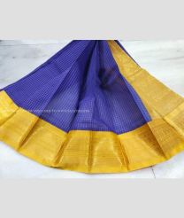 Navy Blue and Yellow color gadwal cotton sarees with all over checks design -GAWT0000409