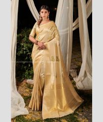 Golden and Cream color linen sarees with All over Buttas Design-LINS0001873