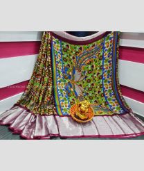 Green and Maroon color Chiffon sarees with all over kalamkari printed saree design -CHIF0000403