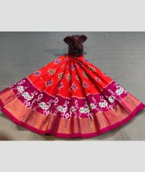 Dark Orange and Magenta color Ikkat Lehengas with all over pochampally ikkat design -IKPL0028863