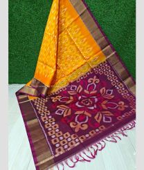 Orange and Plum Purple color Ikkat sico handloom saree with All over Pochampally design-IKSS0000370
