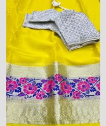 Yellow and Silver color Organza sarees with zari border saree design -ORGS0000644